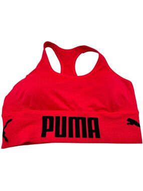 Puma Women's 4Keeps Mid Impact Racerback Sports Bra Stretch Size Large OrangeRed